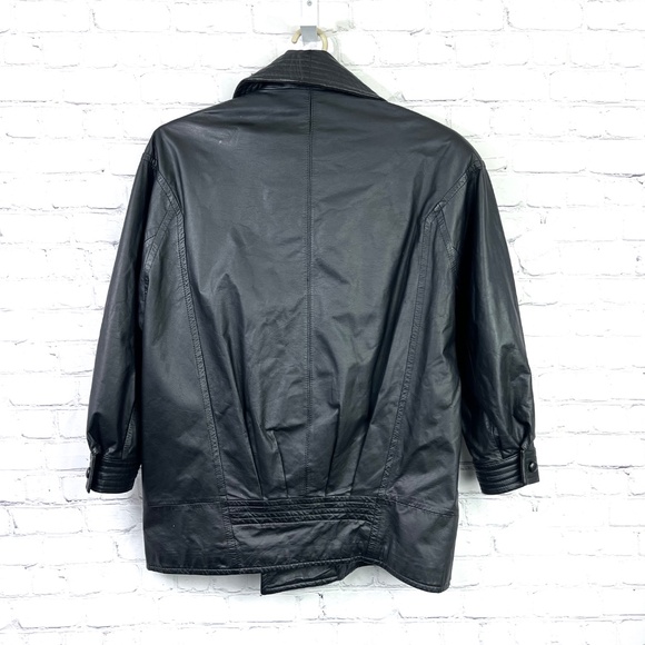 VINTAGE |•JFS SIGNATURE LEATHER•| 80s 90s Leather Thigh Length Jacket Medium - Picture 7 of 16